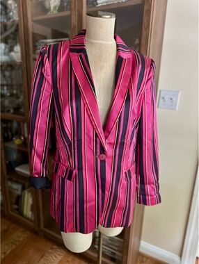 Vibrant Pink and Black Striped Satin Blazer Expresso Size M/L Brand New